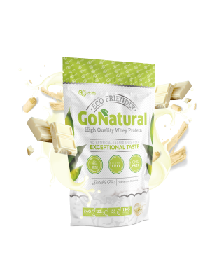 Baltymai GO NATURAL, 1 kg, koncentratas (baltojo šokolado skonio)