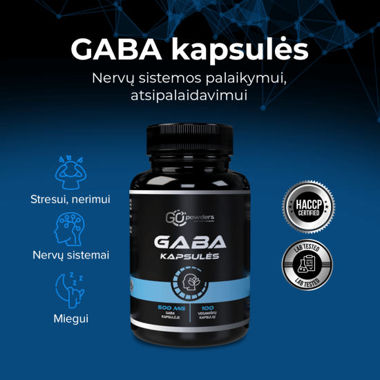 Go Powders Gaba (500 mg 100 kapsulių)