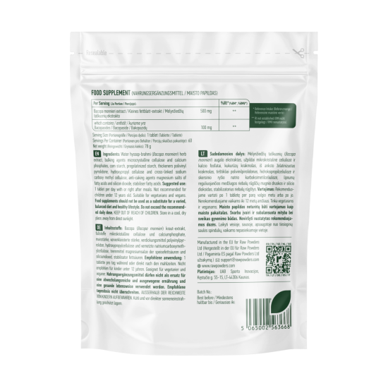 Bakopa monnieri (Brahmi), 500 mg, 60 tablečių