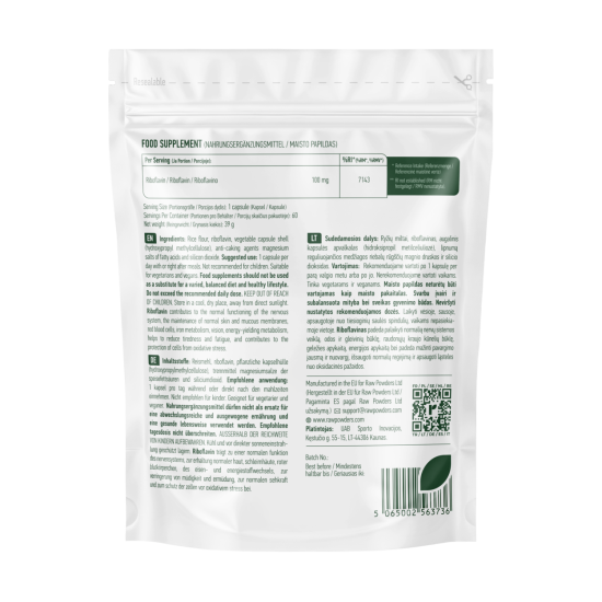Riboflavinas (Vitaminas B2), 100 mg, 60 kapsulių