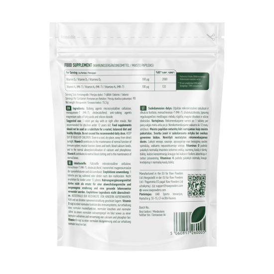 Vitaminas D3 + Vitaminas K2, 90 tablečių