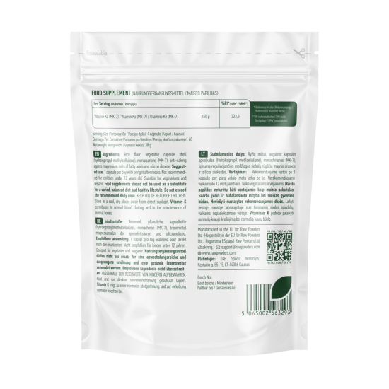 Vitaminas K2 (MK-7), 250 mcg, 60 kapsulių
