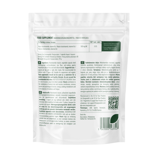 Niacinas (Vitaminas B3), 500 mg, 60 kapsulių