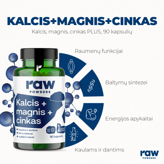 Kalcis, magnis, cinkas PLUS, 90 kapsulių