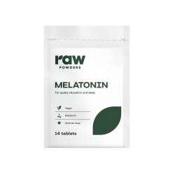 Raw Powders Melatoninas, 14 tablečių Raw Powders Melatoninas, 14 tablečių