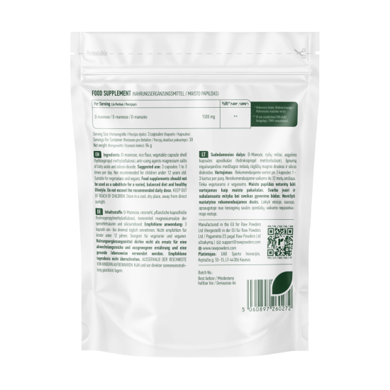 D-manozė (D-Mannose), 500 mg, 90 kapsulių