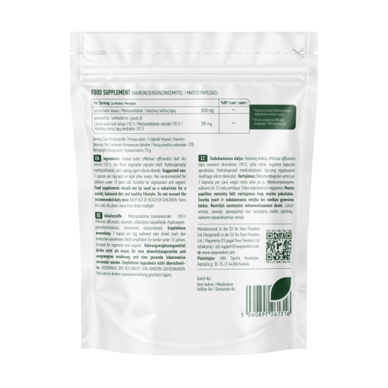 Vaistinių melisų ekstraktas (Lemon balm) 10:1, 300 mg, 120 kapsulių Vaistinių melisų ekstraktas (Lemon balm) 10:1, 300 mg, 120 kapsulių