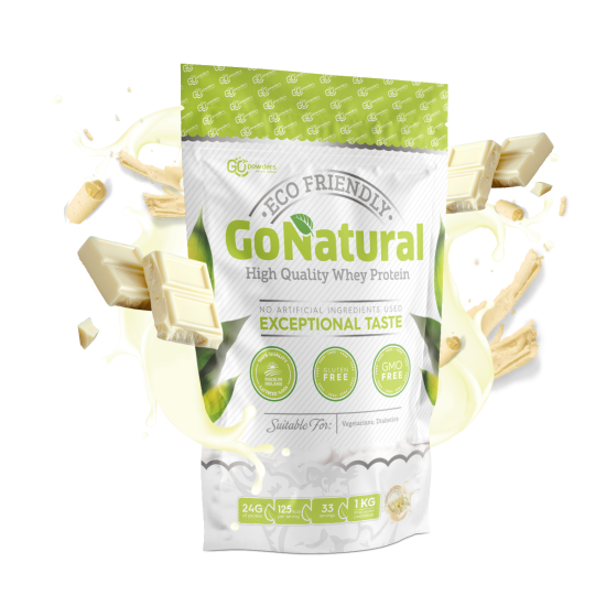 Baltymai GO NATURAL, 1 kg, koncentratas (baltojo šokolado skonio)