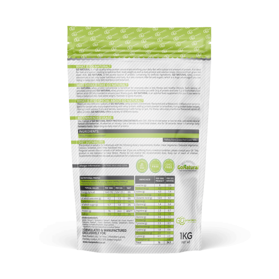 Baltymai GO NATURAL, 1 kg, koncentratas (braškių skonio)